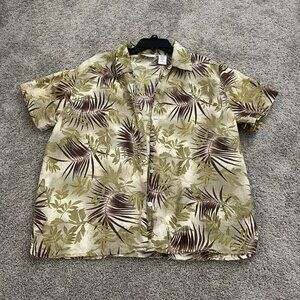 Lemon Grass Women's Linen Cotton Short Sleeve Button Down Blouse Large